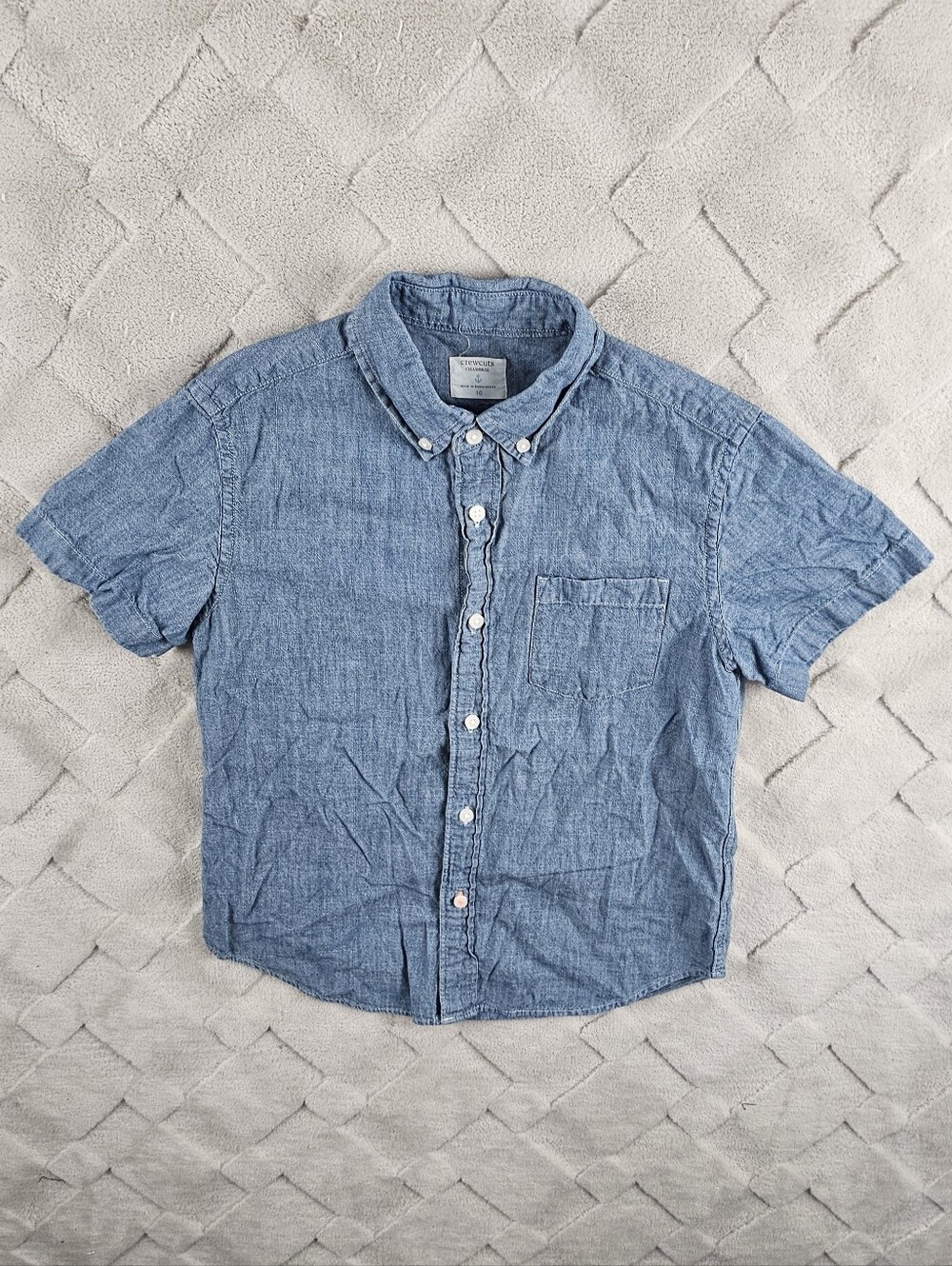 Crewcuts Short-Sleeve Chambray Button-Up Shirt Youth 10 Blue Western Preppy